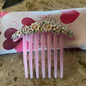 Pink Floral Hawaiian type Crystal/Rhinestone Hair Comb NWOT